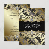 Zwart Goud Damask All Occasion Party RSVP (Voorkant / Achterkant)