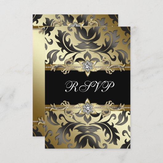 Zwart Goud Damask All Occasion Party RSVP (Voorkant / Achterkant)