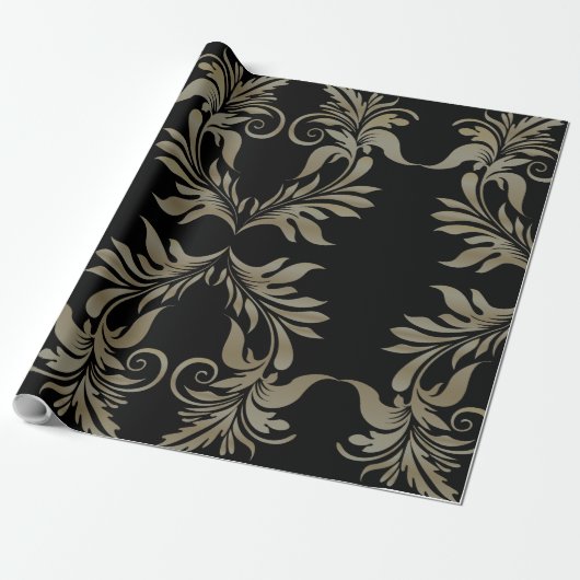 Zwart goud Damask Cadeaupapier (Uitgerold)