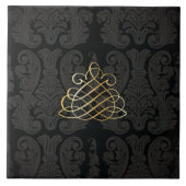 Zwart goud Damask Classy Royal Style Tile Tegeltje (Voorkant)