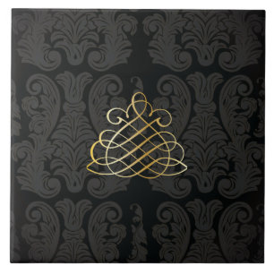 Zwart goud Damask Classy Royal Style Tile Tegeltje