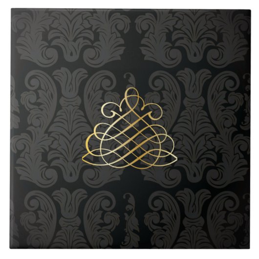 Zwart goud Damask Classy Royal Style Tile Tegeltje (Voorkant)