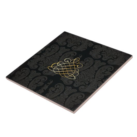 Zwart goud Damask Classy Royal Style Tile Tegeltje (Zijkant)