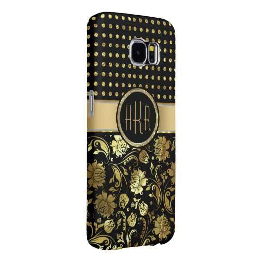 Zwart & Goud Damask & PolkaDot Combinatie Case-Mate Samsung Galaxy Hoesje (Back/Rechts)