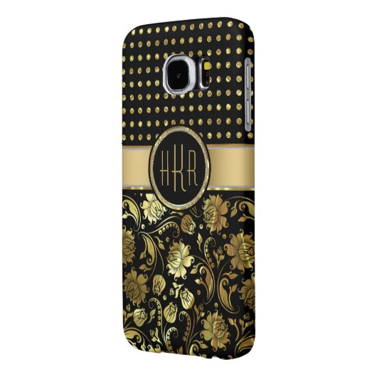 Zwart & Goud Damask & PolkaDot Combinatie Case-Mate Samsung Galaxy Hoesje (Achterkant Links)