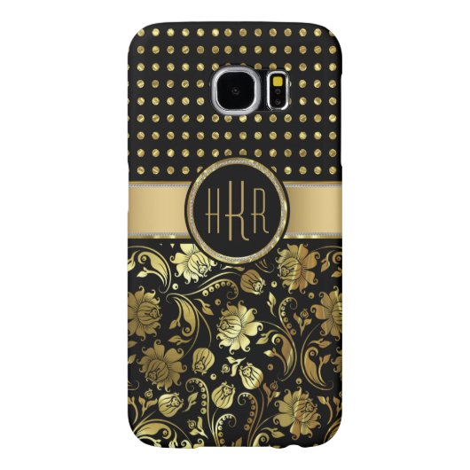 Zwart & Goud Damask & PolkaDot Combinatie Case-Mate Samsung Galaxy Hoesje (Achterkant)
