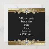 Zwart Goud Damask Quinceanera Kaart (Achterkant)