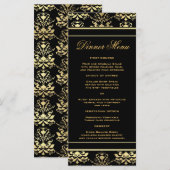 Zwart & Goud Damask Slim Dinner Menu (Voorkant / Achterkant)