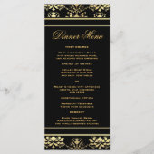 Zwart & Goud Damask Slim Dinner Menu (Voorkant)