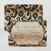 Zwart & Goud Damask Swirls Wedding RSVP (Voorkant / Achterkant)