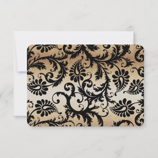 Zwart & Goud Damask Swirls Wedding RSVP (Achterkant)