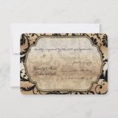 Zwart & Goud Damask Swirls Wedding RSVP (Voorkant)