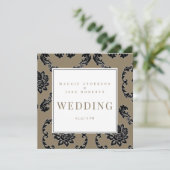Zwart & Goud Damask Vierkante Bruiloft Kaart (Staand voorkant)