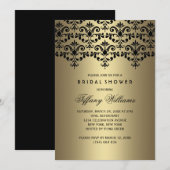 Zwart & Goud Damask Vrijgezellenfeest Uitnodigen Kaart (Voorkant / Achterkant)