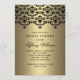 Zwart & Goud  Damask Vrijgezellenfeest Uitnodigen Kaart