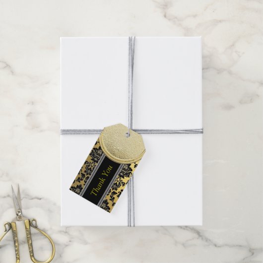 Zwart & Goud Damasks Design Cadeaulabel (Met Touw)