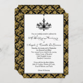 Zwart, Goud Damast, Kroonluchter 50ste Verjaardag Kaart (Voorkant / Achterkant)