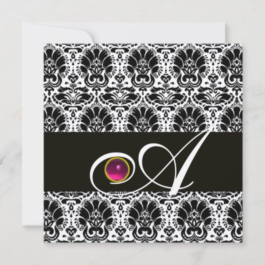 ZWART GOUD DAMAST MONOGRAM Roze Fuchsia Amethist Kaart (Voorkant)
