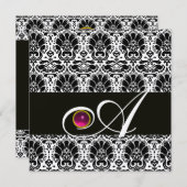 ZWART GOUD DAMAST MONOGRAM Roze Fuchsia Amethist Kaart (Voorkant / Achterkant)