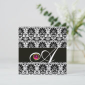 ZWART GOUD DAMAST MONOGRAM Roze Fuchsia Amethist Kaart (Staand voorkant)