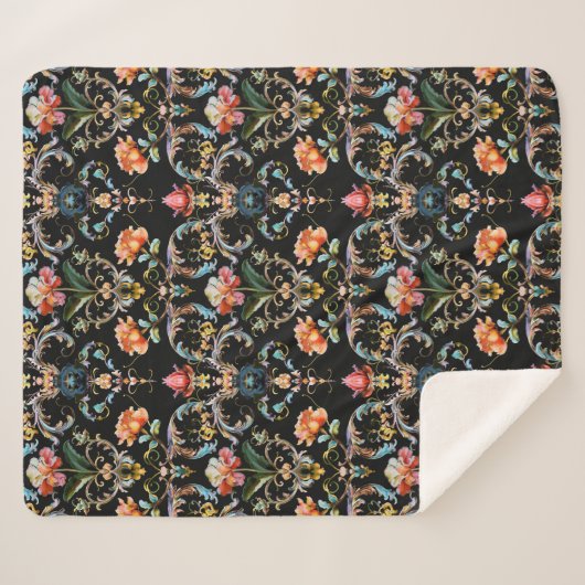  zwart goud damast patroon sherpa deken (Voorkant (horizontaal))