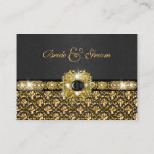 Zwart goud damast "tafel nummer" bruiloft plaatskaartje (Achterkant)