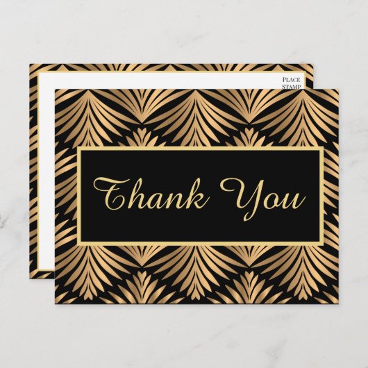 Zwart Goud Dank U Gatsby Zwart Art Deco Bruiloft Briefkaart (Voorkant / Achterkant)