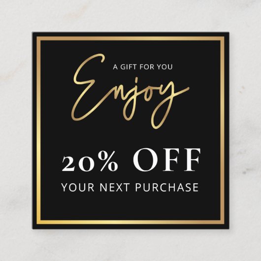 Zwart & Goud Dank u Gift Business Logo Korting Vierkante Visitekaartje (Voorkant)