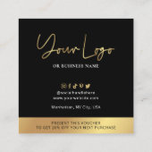 Zwart & Goud Dank u Gift Business Logo Korting Vierkante Visitekaartje (Achterkant)
