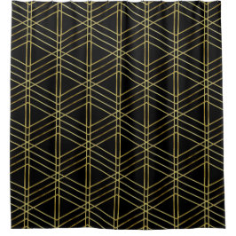 Zwart Goud Deco Abstract Geometrisch Patroon Luxe Douchegordijn
