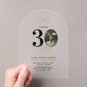 Zwart & Goud Dertig 30ste Verjaardag Party Foto Acryl Uitnodigingen (Insitu (Draagbaar))