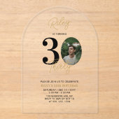 Zwart & Goud Dertig 30ste Verjaardag Party Foto Acryl Uitnodigingen (Voorkant)