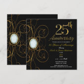 Zwart & Goud Diamant Elegant 25 25e Jubileum Kaart (Voorkant / Achterkant)