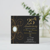Zwart & Goud Diamant Elegant 25 25e Jubileum Kaart (Staand voorkant)
