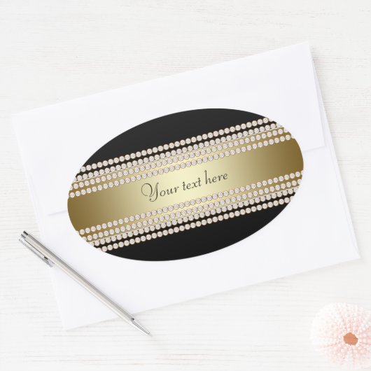 Zwart Goud Diamant Ovale Sticker (Envelop)