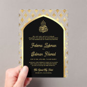 Zwart Goud Diamanten Arch Moslim Bruiloft Acryl Uitnodigingen (Insitu (Draagbaar))