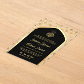 Zwart Goud Diamanten Arch Moslim Bruiloft Acryl Uitnodigingen (Laagn)