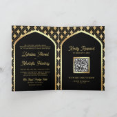 Zwart Goud Diamanten Arch QR Code Moslim Bruiloft (Binnen)