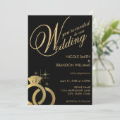 Zwart & Goud Diamanten Ring Bruiloft Kaart (Staand voorkant)