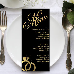 Zwart & Goud Diamanten Ring Bruiloft Receptie Menu