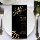 Zwart & Goud Diamanten Ring Bruiloft Receptie Menu