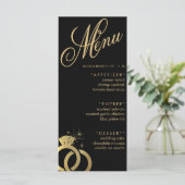 Zwart & Goud Diamanten Ring Bruiloft Receptie Menu (Staand voorkant)