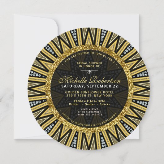 Zwart Goud Diamond Art Deco Glam Vrijgezellenfeest Kaart (Achterkant)