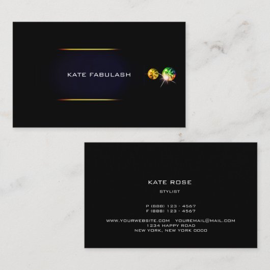 Zwart Goud Diamond Mode Stylist Crystals VIP Visitekaartje (Voorkant / Achterkant)