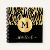 Zwart Goud Dier Print Glam Monogram Schetsboek Notitieboek (Voorkant)