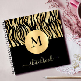 Zwart Goud Dier Print Glam Monogram Schetsboek Notitieboek