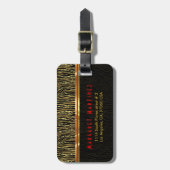 Zwart & Goud Dierenprint Zebra Patroon 2 Monogram Bagagelabel (Voorkant verticaal)