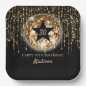 Zwart Goud Disco Ball Gelukkige 30e Verjaardag Papieren Bordje (Voorkant)