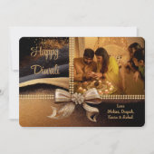 Zwart Goud Diwali Foto Groet Feestdagenkaart (Voorkant)