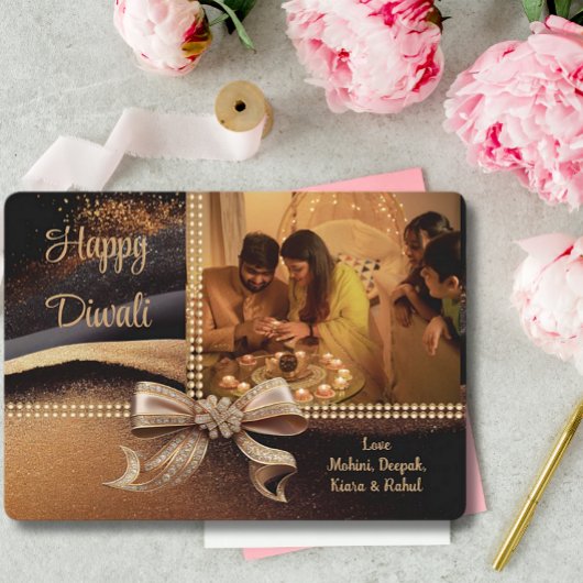 Zwart Goud Diwali Foto Groet Feestdagenkaart